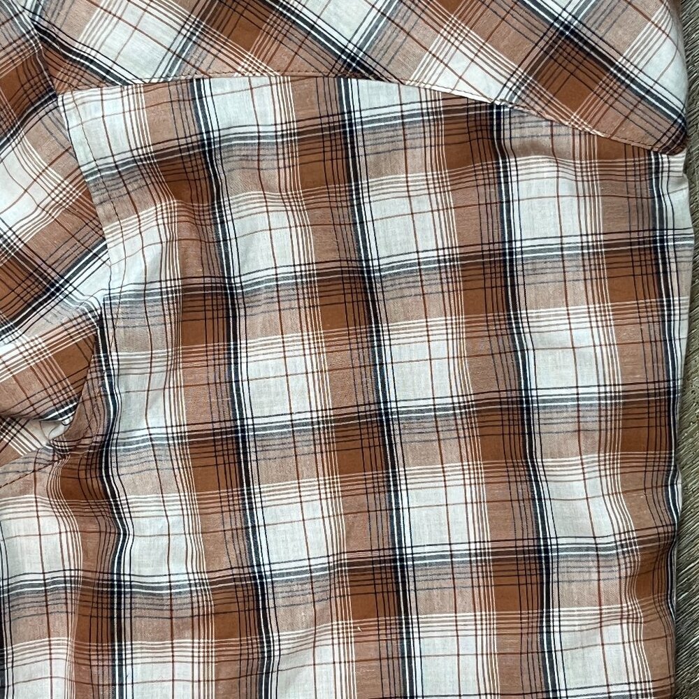 Wrangler Western Brown Plaid Short Sleeve Shirt - Pearl Snap - Men's Large - Picture 8 of 9